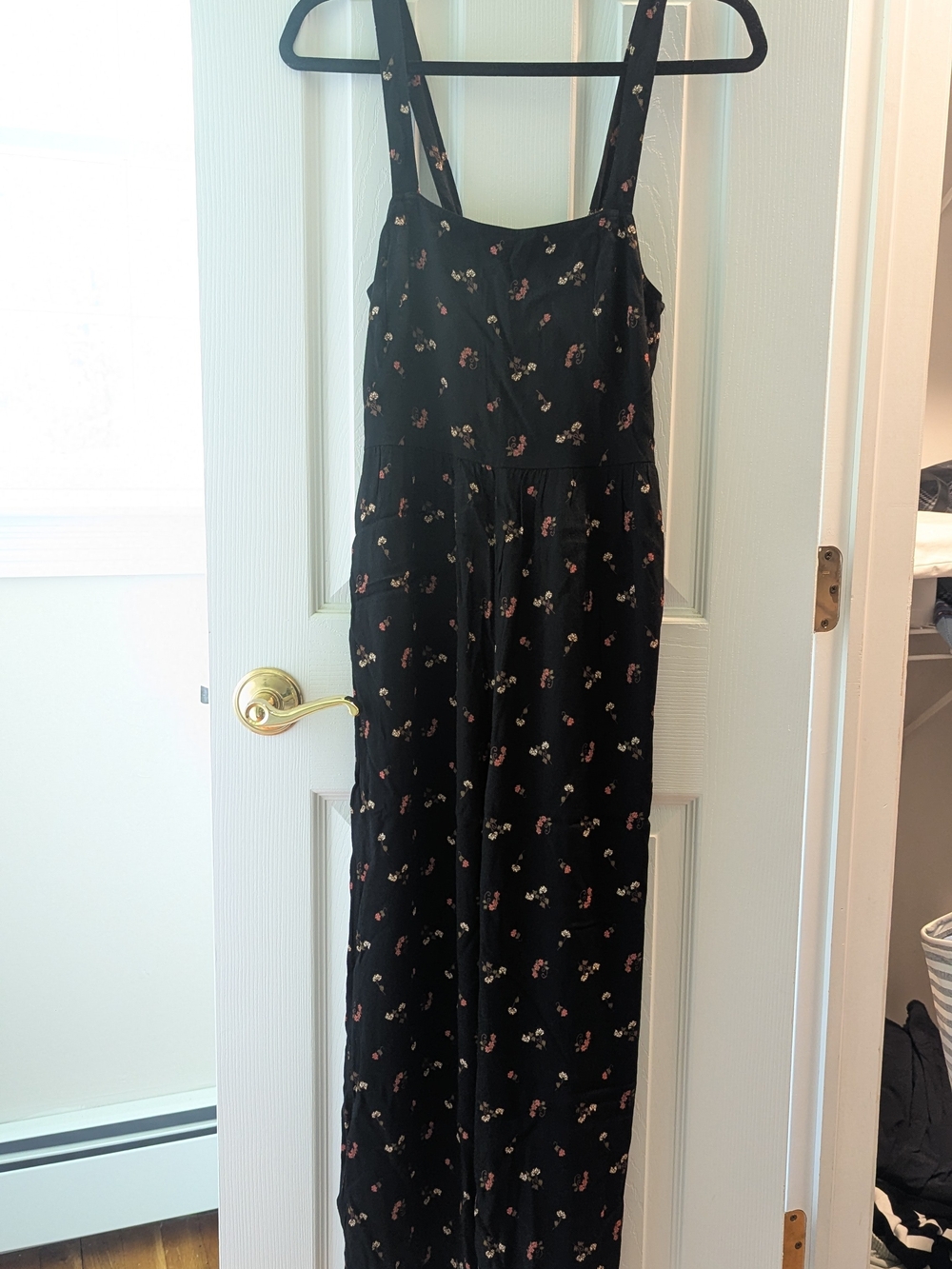 Madewell Black Floral-Print Wide Leg Jumpsuit